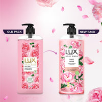 Lux Body Wash Soft Skin French Rose & Almond Oil Super Saver XL Pump Bottle with Long Lasting Fragrance, Glycerine, Paraben Free, Extra Foam, 750 ml (Pack of 2)