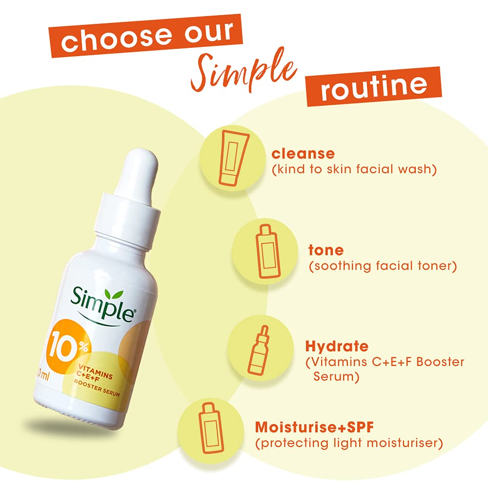 Simple Booster Serum With 10% Vitamin C+E+F 30ml | For Youthful Glowing Skin & Instant Visible Results | For All Skin Types