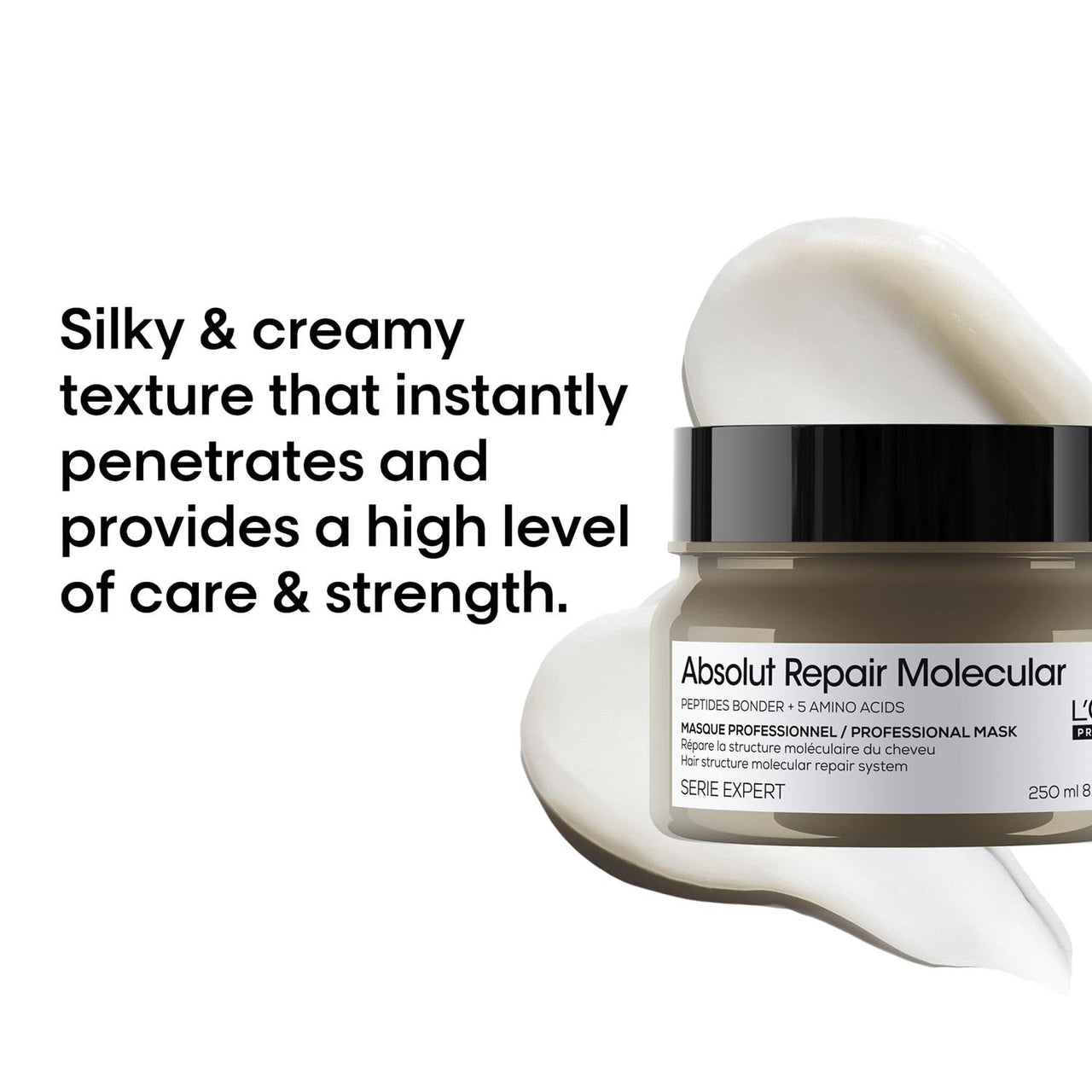 L'Oréal Professionnel Absolut Repair Molecular Deep Repairing Rinse-off Cream Mask for Damaged Hair - 250 ml | Repairs Very Damaged Hair and Restores Strength With 2% Peptides Bonder & 5 Amino Acids