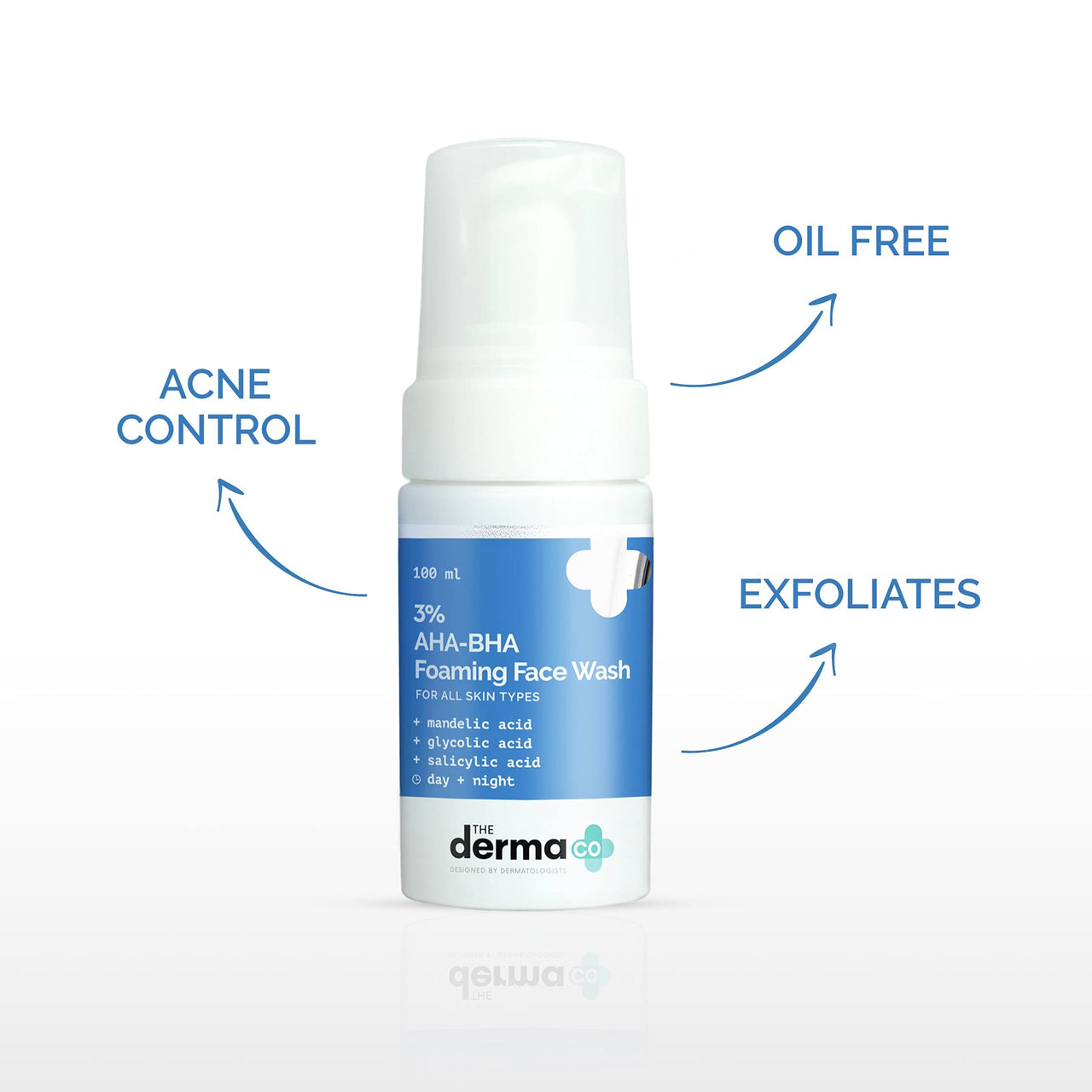 The Derma Co 3% AHA+BHA Foaming Daily Face Wash -100 ml | Controls Acne | Gently Exfoliates