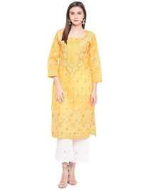 Ada Hand Embroidered Lucknowi Chikankari Straight Cotton Kurti Kurta for Women A220999 White 2XL