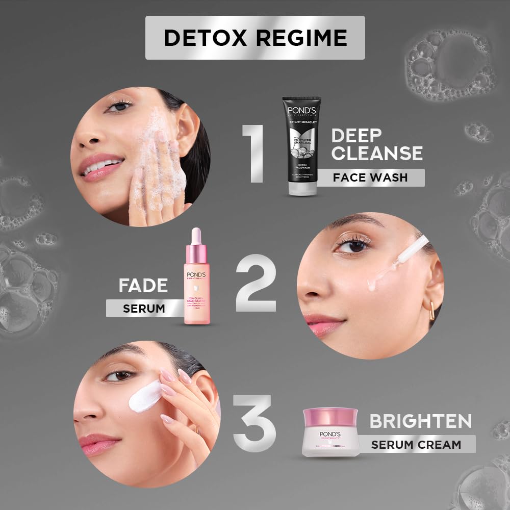 POND's  Ponds Bright Miracle Detox Facewash With 10X Power Of Charcoal, 200Gm (Pack Of 2)