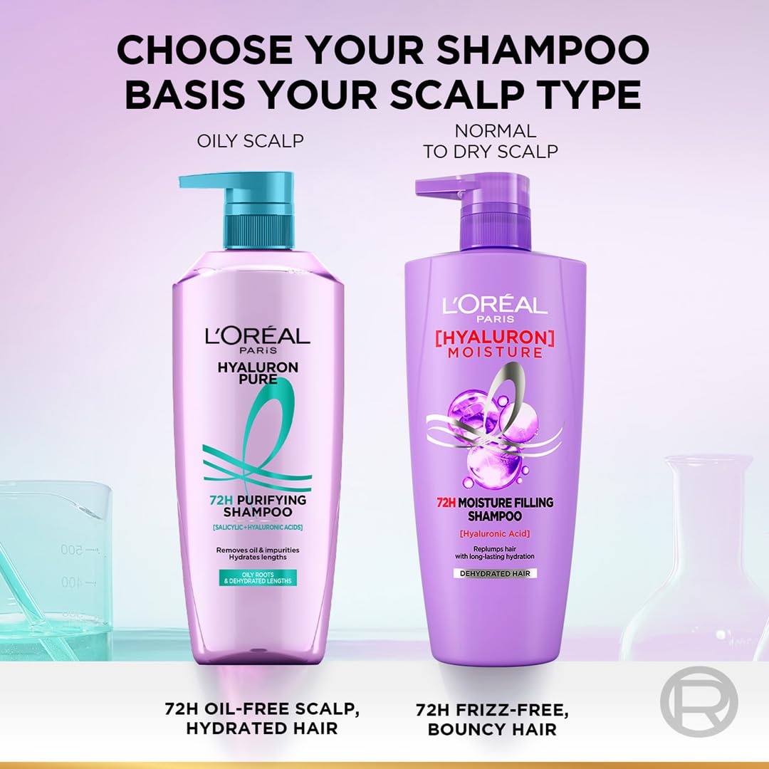 L’Oréal Paris Hyaluron Pure 72H Purifying Shampoo, For oily scalp & dry hair with salicylic and hyaluronic acid, 800 ml