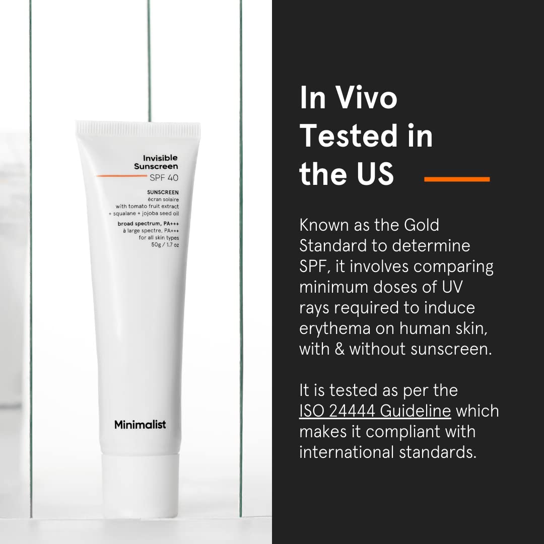 Minimalist UV Protection Invisible Sunscreen SPF 40 PA+++ for Oily Skin | | Ultra Light Sunscreen Gel with Matte Finish | Clinically Tested in USA (In-Vivo) | No White Cast | Sweat Resistant, Water Resistant | For Women & Men | 50 gm