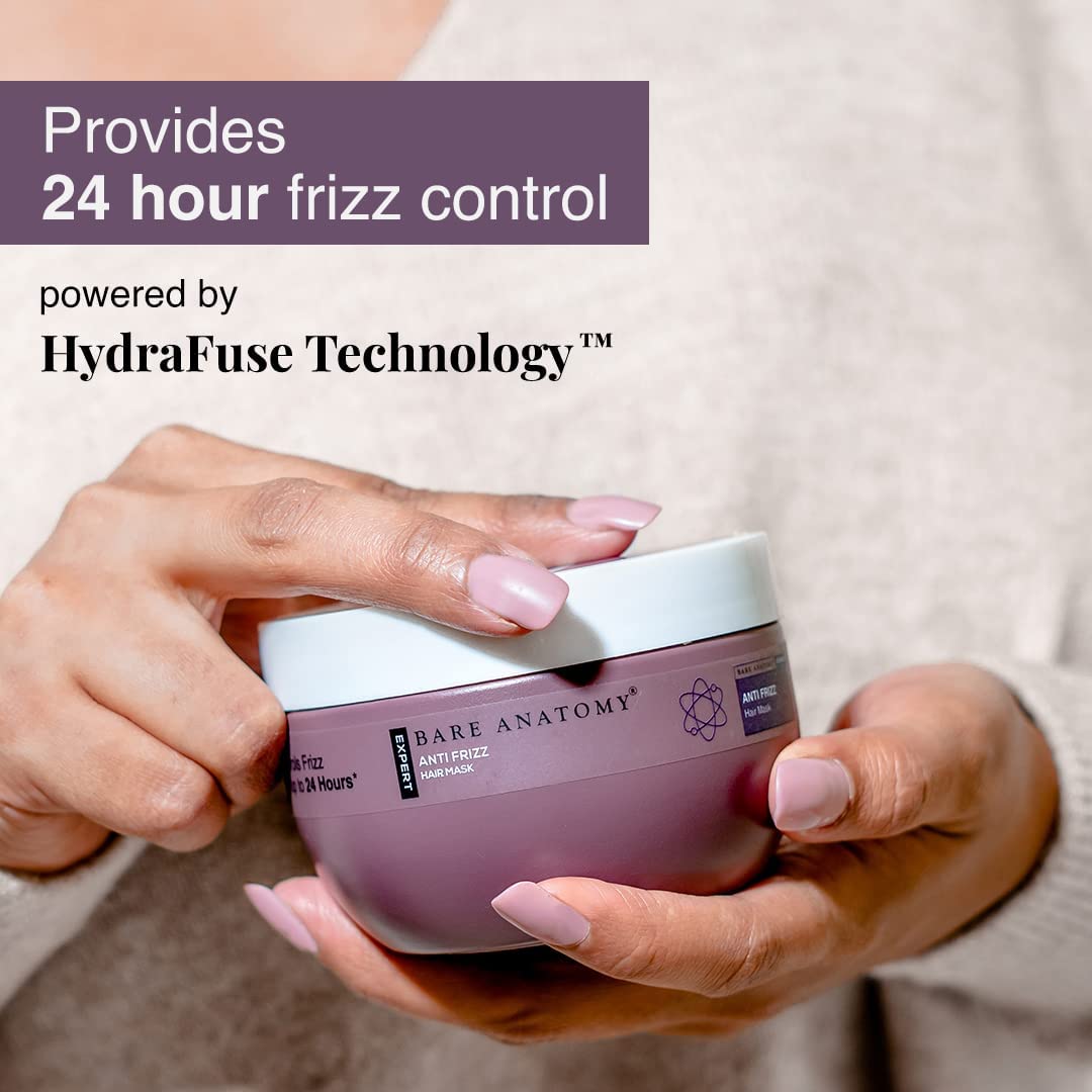 Bare Anatomy Anti Frizz Hair Mask | Frizz Control Upto 24 hours | Powered By Hyaluronic Acid & Fatty Acids | For Deep Conditioned & Frizz Free Hair | Sulphate & Paraben Free | Women & Men | 250g