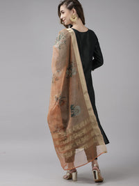 INDO ERA Women's  Cream Solid Viscose Straight Kurta Trouser With Dupatta Set