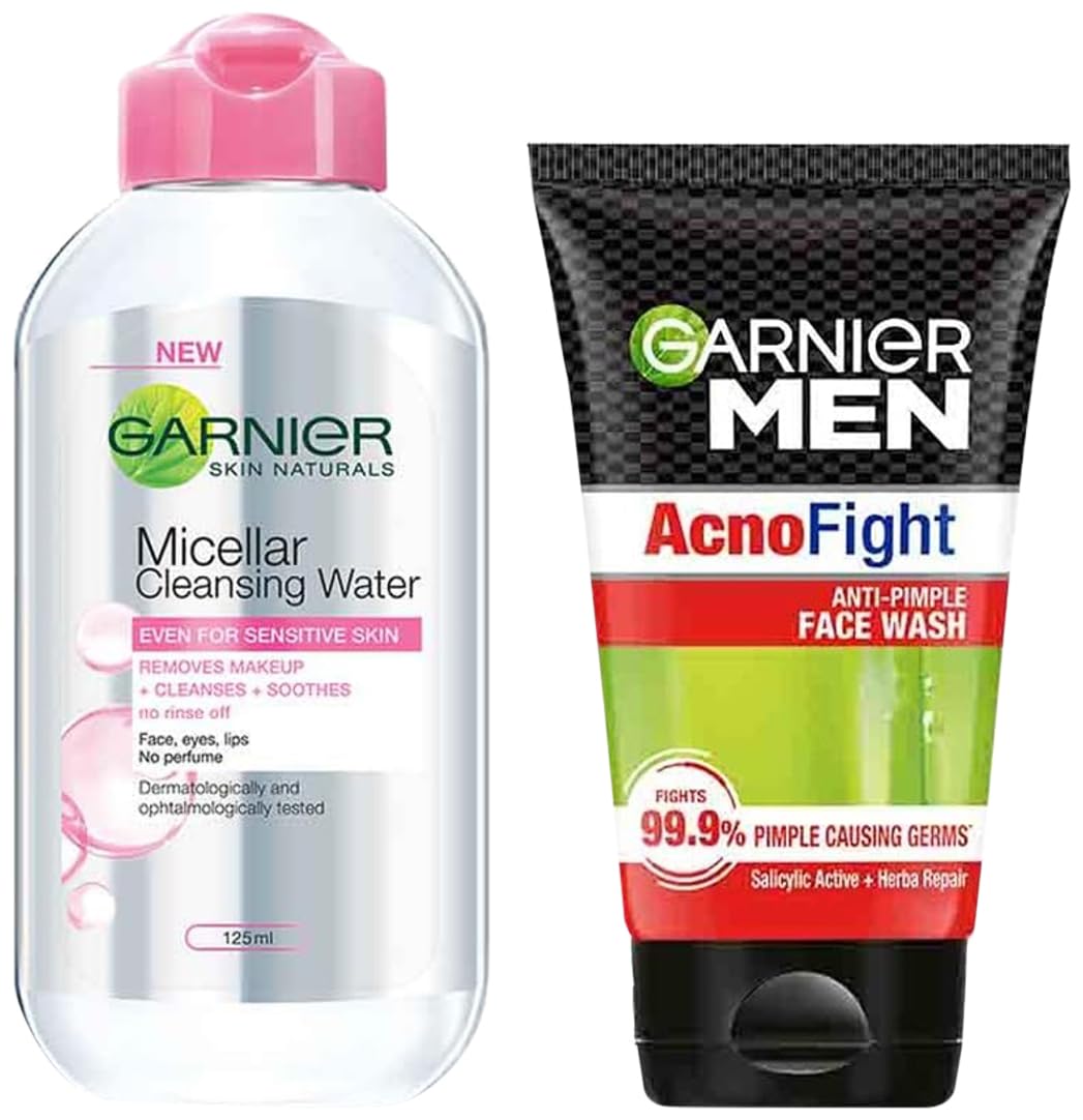 Garnier Skin Naturals Micellar Cleansing Water, 125ml+Garnier Men Acno Fight Face Wash for Men, 100gm