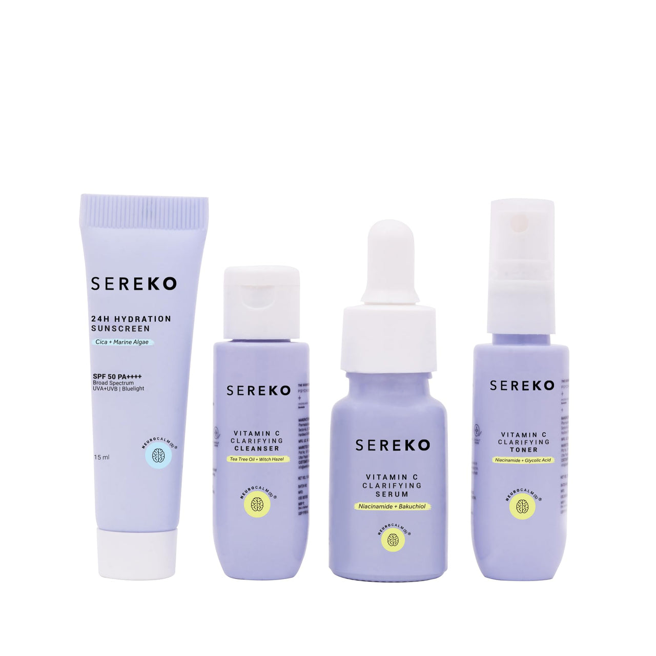 Sereko Bestseller’s Skincare Trial Kit | Vitamin C, Niacinamide & Cica | Brightening & Hydrating Set for Women & Men | Pack of 4 | Self-Care For Glowing Skin | Travel & Pocket Friendly