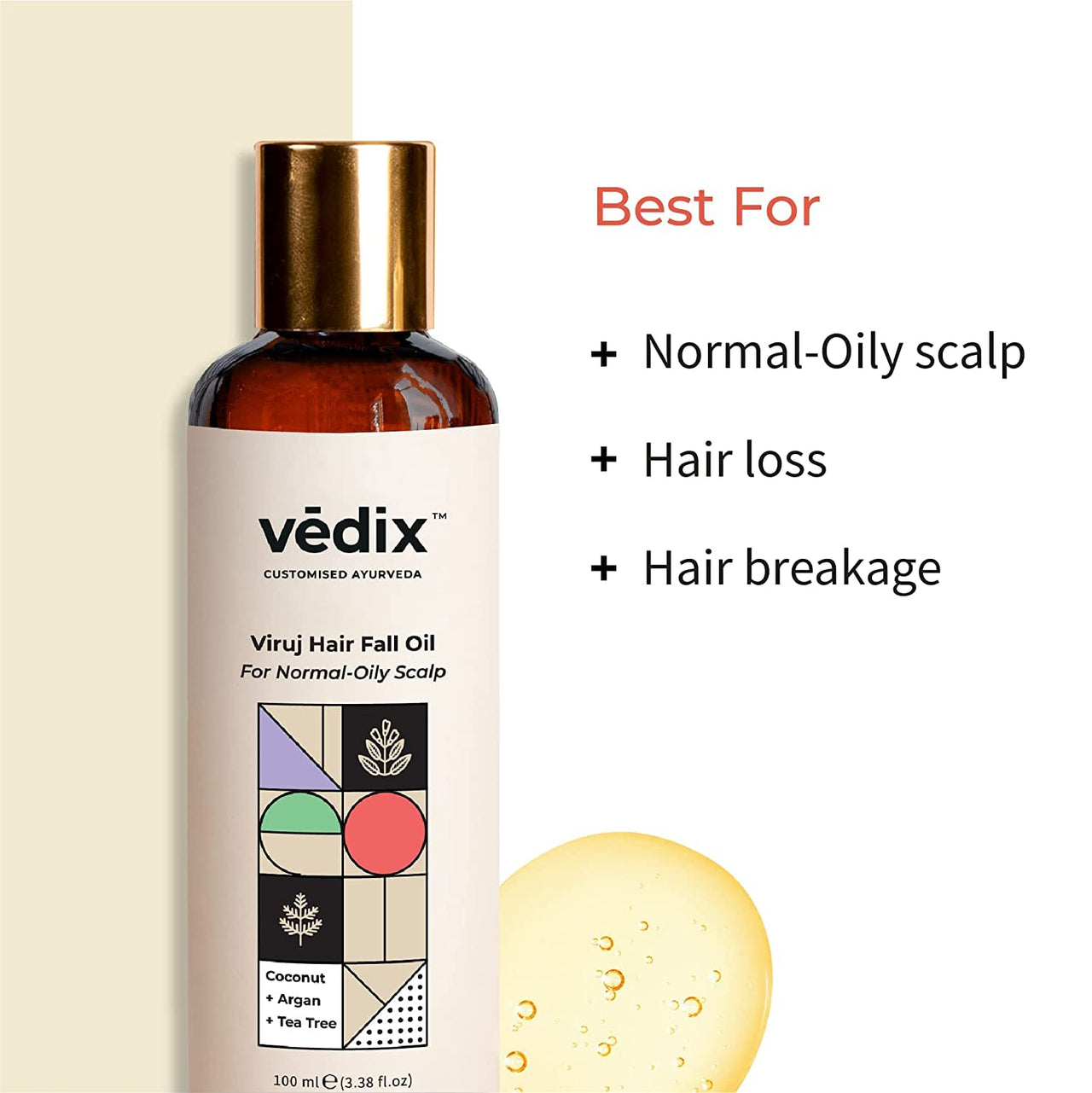 Vedix Customised Ayurvedic Hair Fall Oil | Viruj Hair Fall Oil | For Normal-Oily Scalp| With Coconut + Argan + Tea Tree | For Reducing Hair Fall | For Hair Growth | -100ml