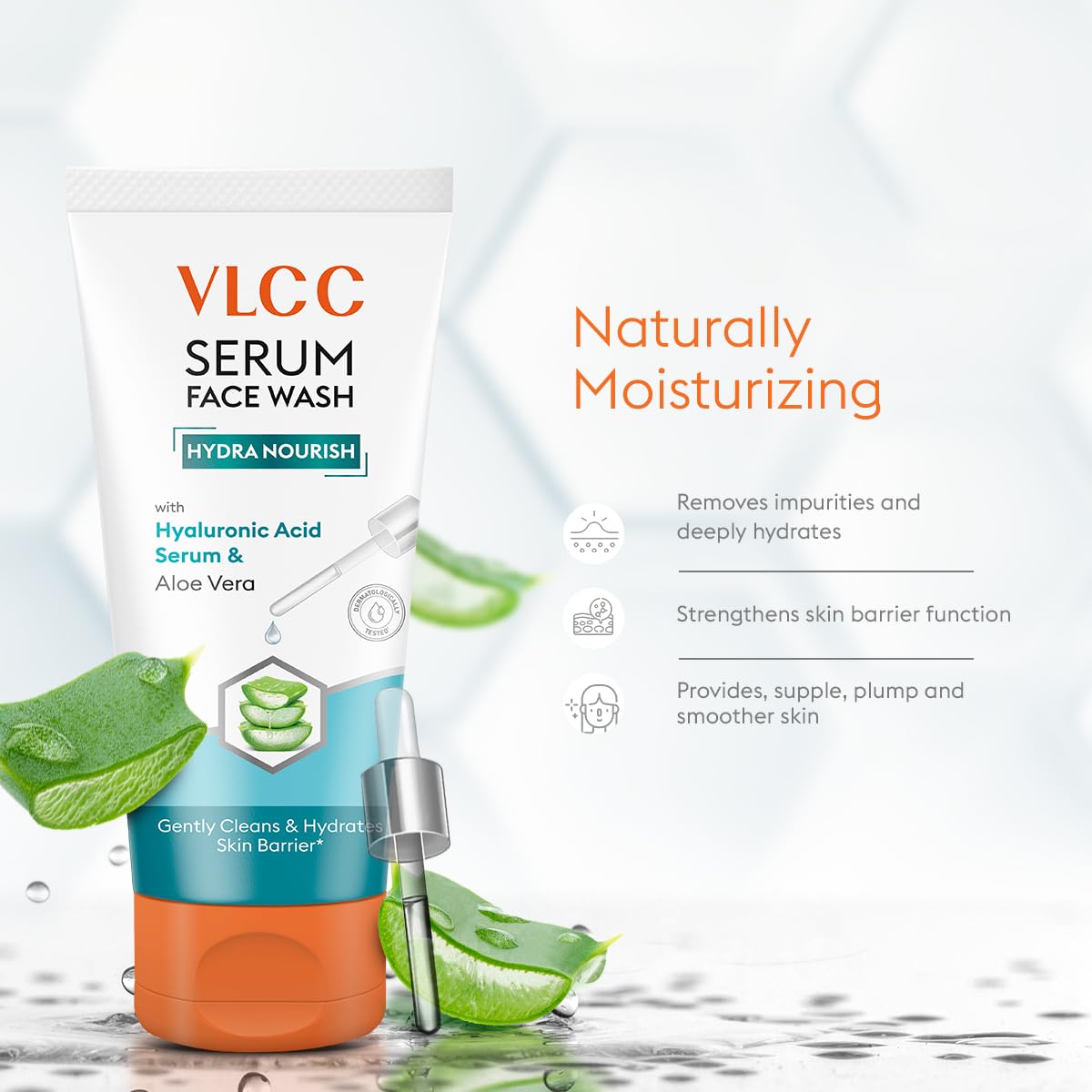 VLCC Serum Facewash - 100ml | with Hyaluronic Acid Serum to Softens and Nourishes Skin & Aloe Vera for Gentle Cleansing & Strengthing Skin Barrier | Dermatologically Tested
