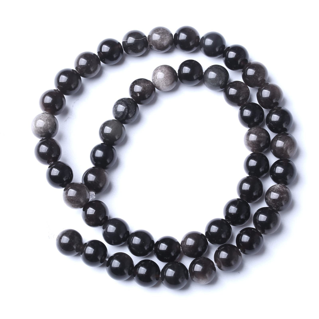 32pcs 12mm AAA Natural Obsidian Stone Beads Gemstone Round Loose Beads for Jewelry Making DIY Bracelet Crystal Energy Healing Power Stone (Sliver Color Obsidian Stone, 12mm) Sliver Color Obsidian Stone
