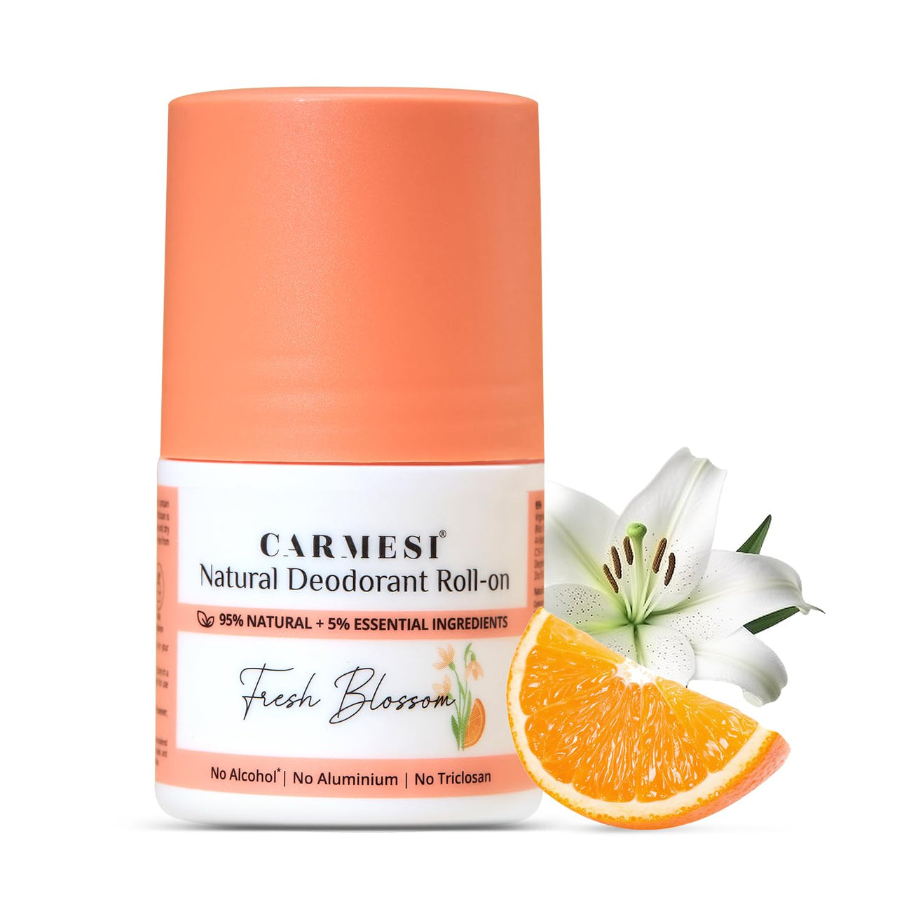 Carmesi Natural Underarm Roll On Deodorant for Women | 95% Natural + 5% Essential Ingredients | For Fresh Underarms | No Alcohol & Aluminium | Fresh Blossom | 50 ml