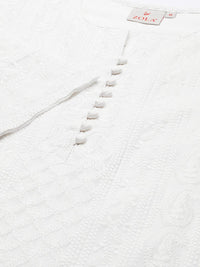 ZOLA Exclusive Georgette Round Neck with Full Sleeves and Calf Length Luckhnowi Chikan Kari Kurta with Button Placket on Yolk Ethnic Wear Straight Kurta for Women Pack of 1