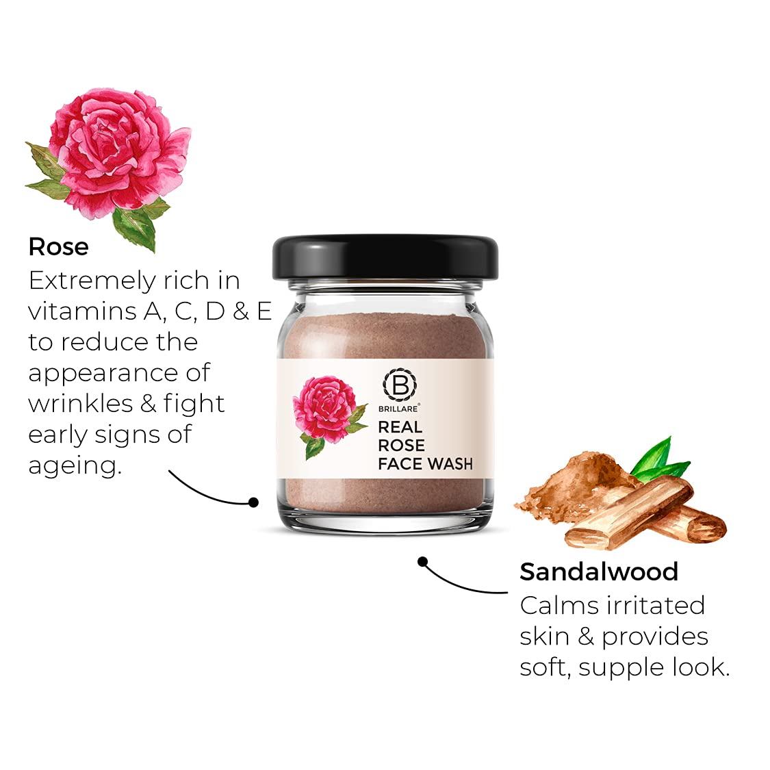 Brillare Rose Face Wash | Anti Ageing Skin | Sandalwood & Coconut Face Wash for Hydration| 15g & Brillare Neem Face Wash | for Acne & Pimples | with Bergamot for Clear Skin| 15g Combo