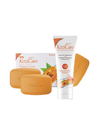 Kozicare Kojic Acid Soap & Papaya Face Wash Combo | Body Tan Removal Soap | Bathing Soaps for Glowing Skin -Pack of 3| Acne Wash for Glowing Skin l Gentle Exfoliating Face Wash For Men & Women-100Ml