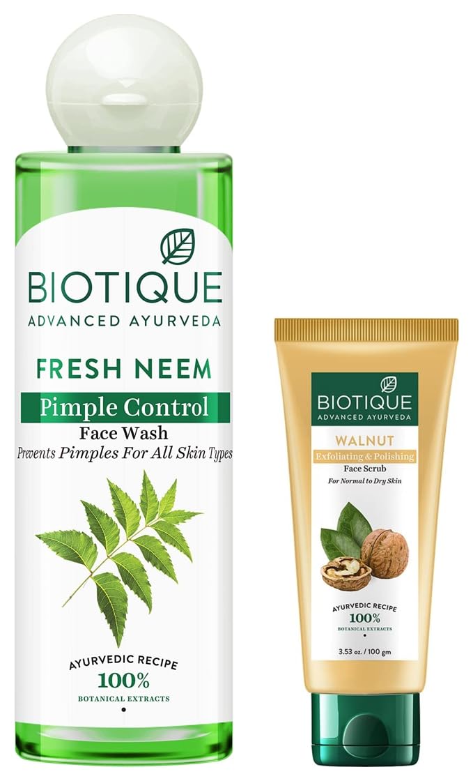 Biotique Bio Neem Purifying Face Wash, 200ml & Bio Walnut Purifying & Polishing Scrub, 100g
