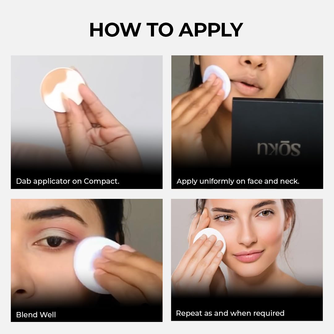 SOKU Wake Up to Make Up Matte Compact Powder with SPF & Castor Oil | Lightweight & Shine Control | Long Lasting| Conceals Imperfections, Provides Even Tone Complexion (Beige Nude 03) - 9 g