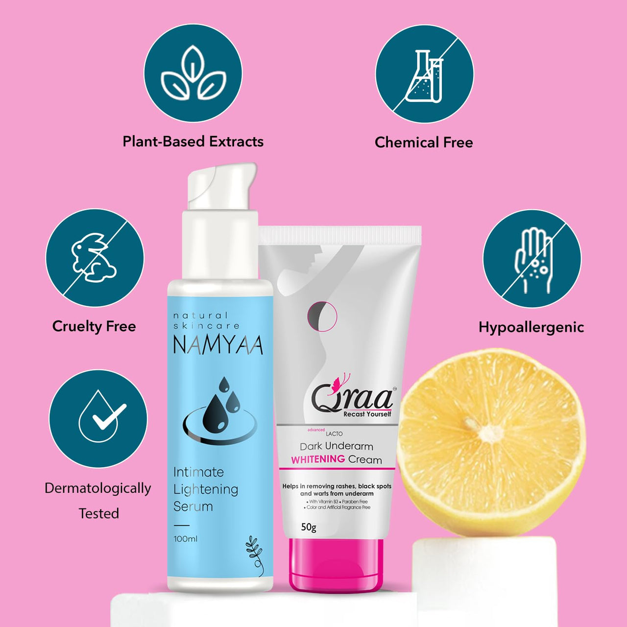 QRAA Skin Whitening Solution (Advanced Lacto Underarm Whitening Cream, 50 g and Namyaa Intimate Lightening Serum, 100 ml)Pack of 2(150gm)