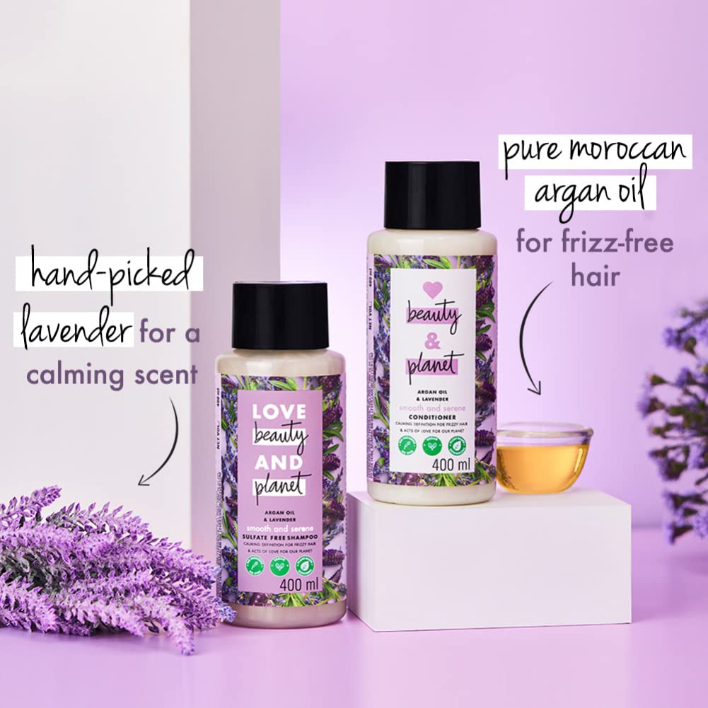 Love Beauty & Planet Natural Argan Oil and Lavender Anti Frizz, Smoothening Shampoo & Conditioner,No Parabens, No Dyes, 200ml