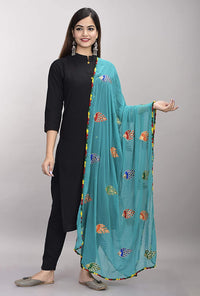 DIAMO Women's  Phulkari Chiffon Dupatta