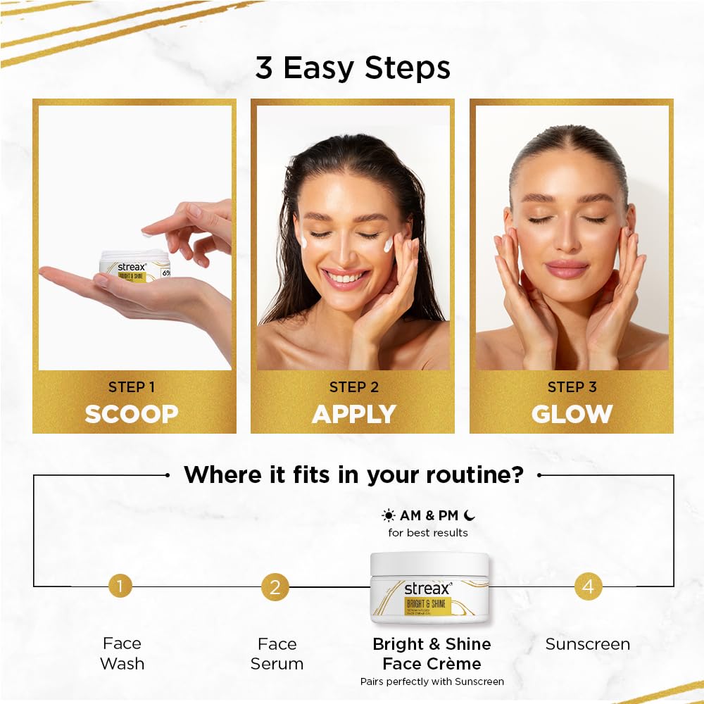 Streax Bright & Shine Serum Infused Face Cream Gel, 50 gm with 6% Vitamin C & Glycolic Acid