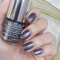 DeBelle Gel Nail Polish Grey Glitteratti (Silver Glitter Nail Paint)|Non UV - Gel Finish |Chip Resistant | Seaweed Enriched Formula| Long Lasting|Cruelty and Toxic Free| 8ml