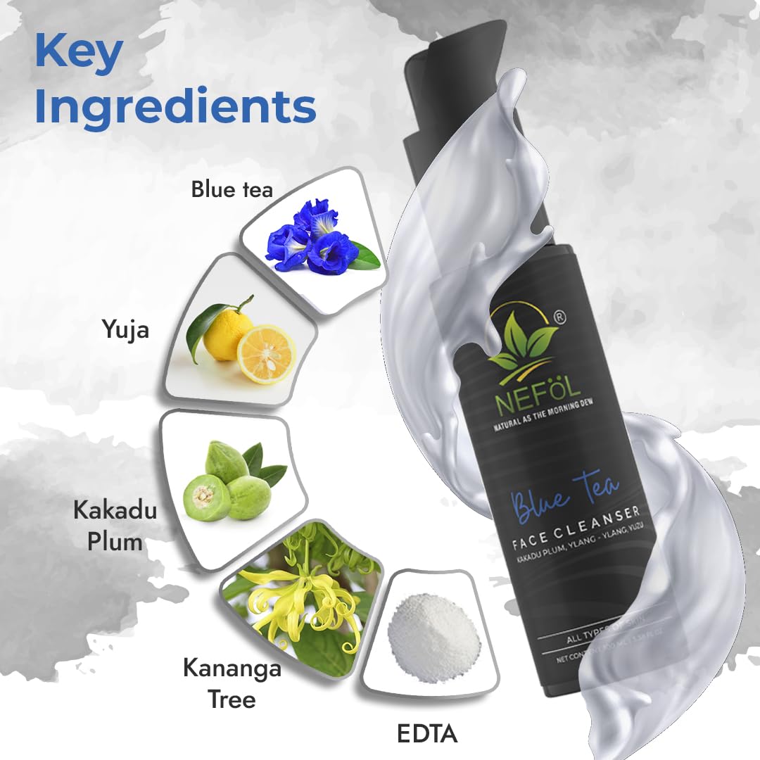Nefol Cleanser with Blue Tea, Kakadu Plum & Yuja - Anti-Oxidant Rich Cleanser, Reduces Aging Signs - 100ml