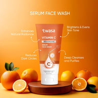 Twasa Vitamin C Serum Face Wash For Skin Brightening, Even Skin Tone & Reduce Dark Circles with Niacinamide & Orange Beads | Paraben & SLS Free(100 ml)