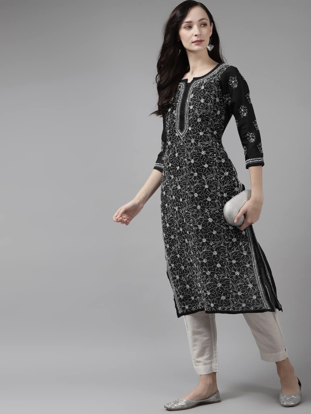 Ada Hand Embroidered Lucknowi Chikankari Cotton Kurta Kurti for Women A411165