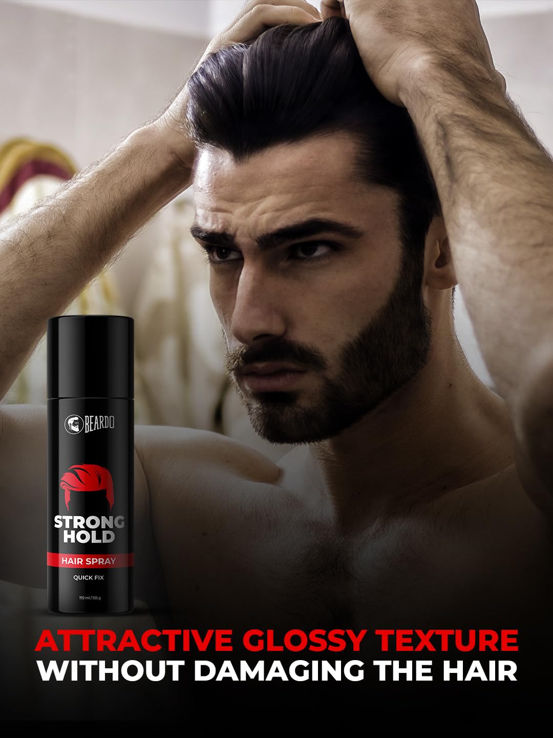BEARDO Strong Hold Hair Spray, 192 Ml, Hair Spray For Men, Hair Styling, Hair Setting Spray, Hair Fixing Spray, Strong Hold, Natural Shine, Pack of 1