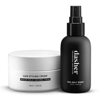Dasher Sea Salt Spray (100ml) & Hair Styling Cream (100g), Lightweight Cream, Medium Hold Puck, Water-Based, Volumizes & Texturizes Hair, With Bhringraj & Vitamin E