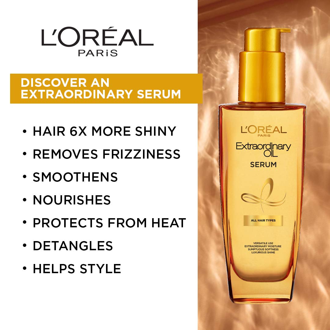 L'Oréal Paris Revitalift Hyaluronic Acid Serum | Lightweight Face Serum For Hydrated, Youthful Skin (Fragrance & Paraben Free), 30ml & L'Oreal Paris Extraordinary Oil Hair Serum, 100 ml