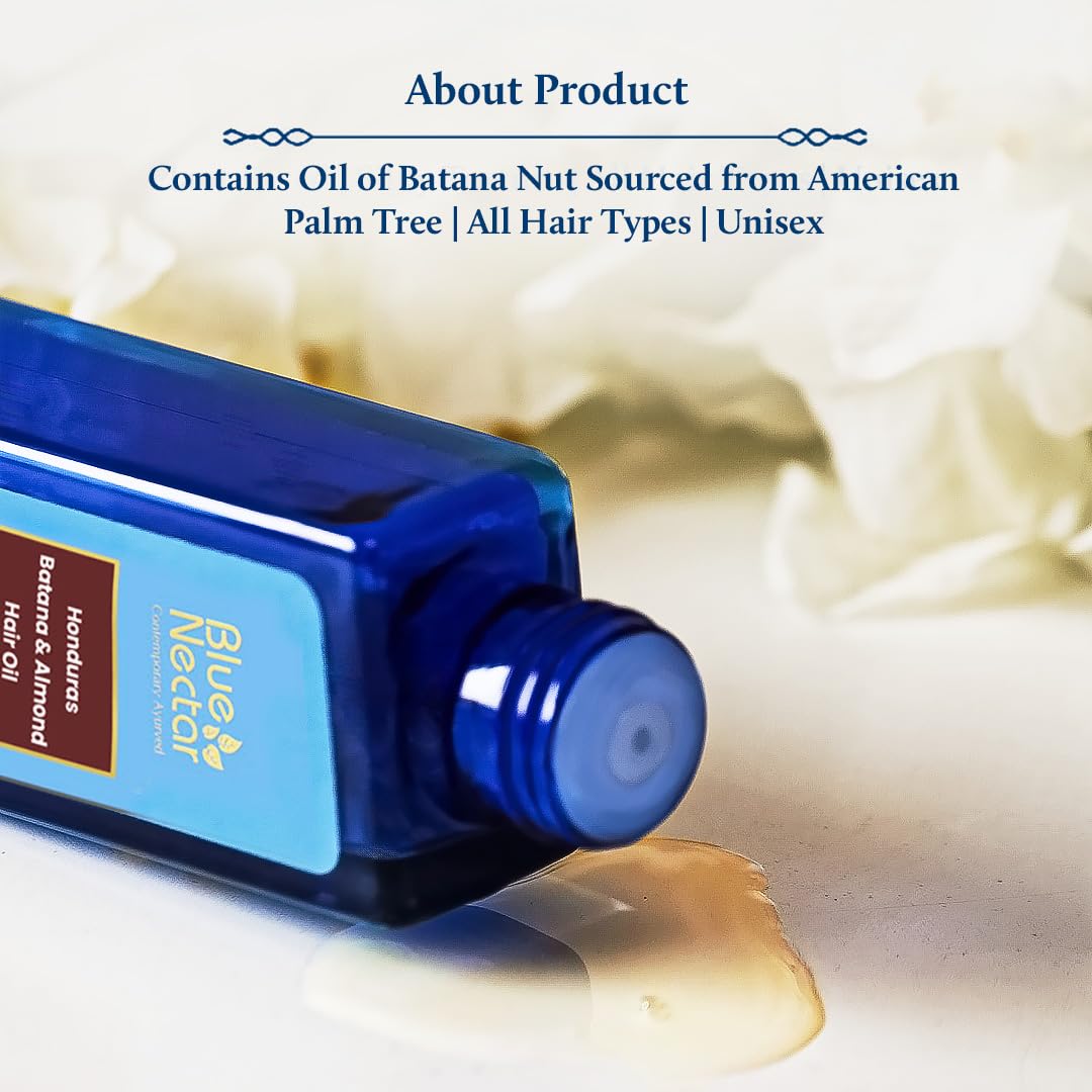 Blue Nectar Batana Oil for Thicker Hair | Pure Honduras Batana Oil for Hair Growth with Organic Almond Oil | Ayurvedic Hair Growth Oil for Stronger Hair (12 Herbs, 200 ml)