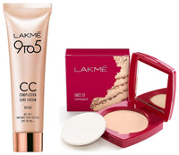 Lakmé Face It Compact, Shell, 9 g&Lakmé 9 to 5 CC Cream Mini, 01 - Beige, Light Face Makeup with Natural Coverage, SPF 30 - Tinted Moisturizer to Brighten Skin, Conceal Dark Spots, 9 g