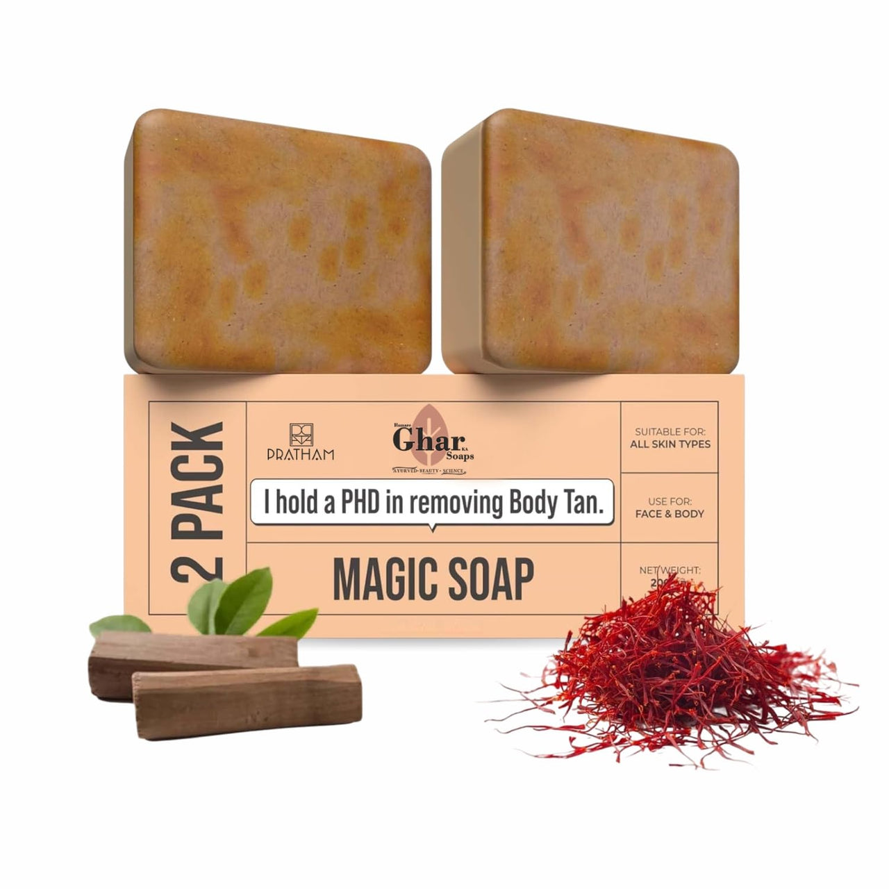 Hamare Ghar Ka Soaps Sandalwood & Saffron Magic Soaps For Bath | Paraben Free | Chandan & Kesar Bath Soap | Handmade Soap For Glowing | Skin Brightening For Men & Women (100 Gms Gms Pack Of 2)