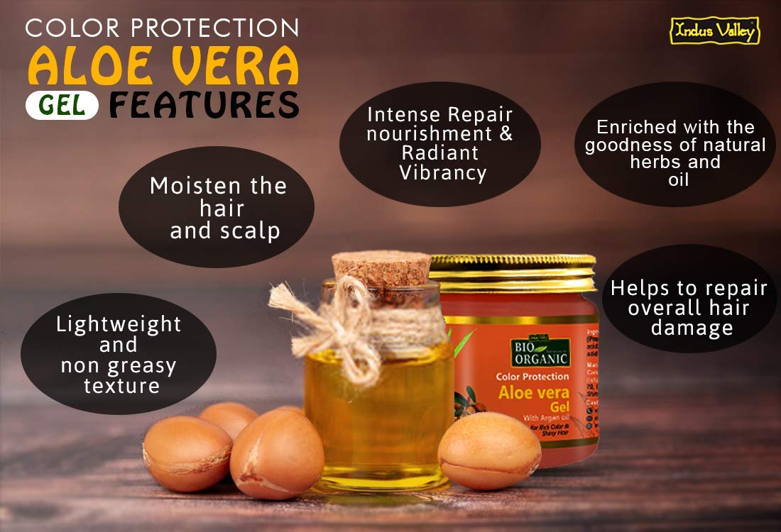 INDUS VALLEY Bio Organic Color Protection Aloe Vera Gel With Argan Oil For Rich Colour & Shiny Hair - (175 x 2 = 350ml) Set of 2
