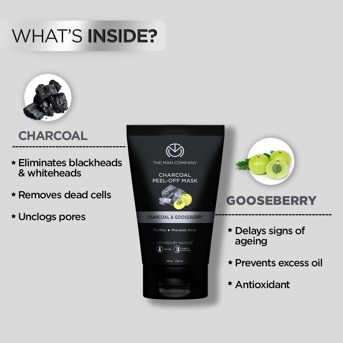 The Man Company De Tan Activated Charcoal Peel-Off Mask with Moringa, Gooseberry & Turmeric Powder Extract for Dead Skin, Blackhead & Tan Removal - 100gm*2