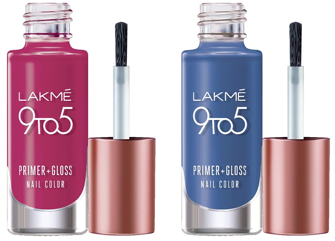 Lakmé 9 To 5 Primer + Gloss Nail Colour & 9 To 5 Primer + Glossy Finish Finish Nail Colour Combo, 6 Ml