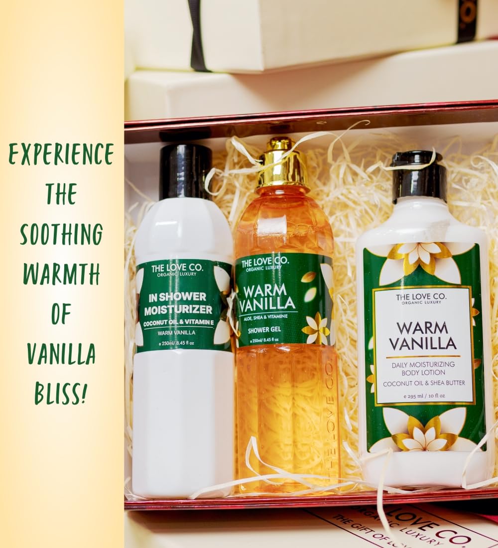 THE LOVE CO. Warm Vanilla Body Lotion - Nourishing Moisturizer Cream for Dry Skin - Suitable for Men and Women with Jojoba Oil, Shea Butter & Vitamin E - 250ml