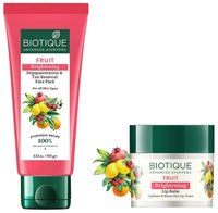 Biotique Bio Fruit Whitening/Brightening Lip Balm, 12g & Biotique Fruit Brightening Depigmentation & Tan Removal Face Pack For All Skin Types, 100ml