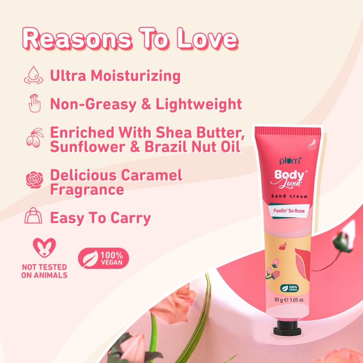 Plum BodyLovin' Feelin' So Rose Hand Cream | Ultra Moisturizing With Shea Butter | Non-Greasy & Lightweight | Fresh Rose Fragrance With A Musky Twist | Travel Friendly