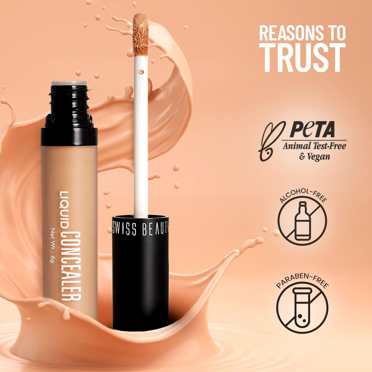 Swiss Beauty Liquid Light Weight Concealer With Full Coverage |Easily Blendable Concealer For Face Makeup With Matte Finish | Shade- Warm Honey, 6g