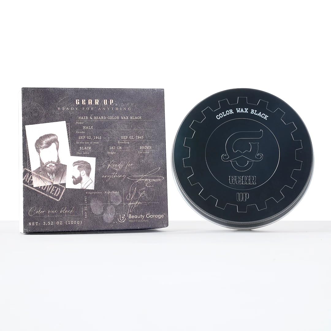 Beauty Garage Gear Up Hair & Beard Black Color Wax | Instant Jet Black Tint Flexible Hold with Nourishing Oils, 100g
