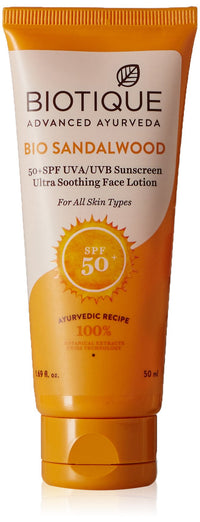 Biotique Bio Sandalwood Sunscreen For All Skin Types Ultra Soothing Face Lotion, Spf 50+, 50Ml And Bio Cucumber Pore Tightening Toner, 120Ml, Pack Of 1