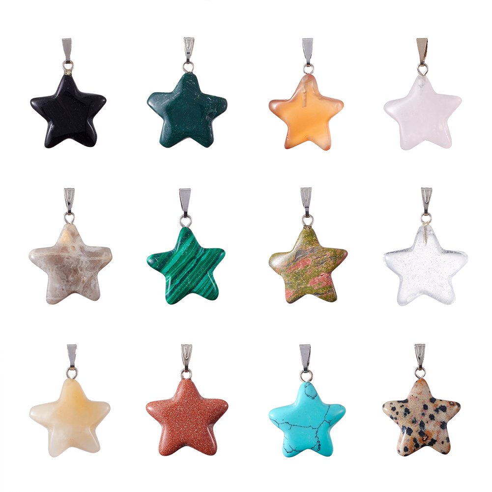 FASHEWELRY 50Pcs Star Stone Pendants Healing Crystal Quartz Chakra Gemstone Rock Charms Random Mixed for Necklace Jewelry Making Hole: 2x7mm 1-Mixed Color-Star-Random