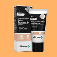 The Derma Co 1% Hyaluronic Tinted Sunscreen For All Skin Types Spf 60 Gel, Pa++++, No White Cast, Lightweight, Broad Spectrum Protection - 30G, Pack Of 1