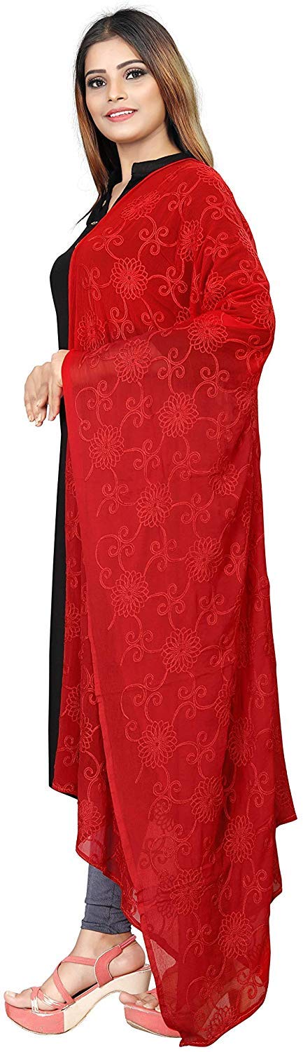 AKSHAR LLC Women's  Designer Pure Chiffon Dupatta with Pure Cotton Thread Embroidery Work