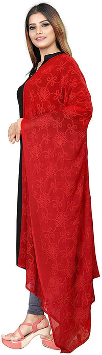 AKSHAR LLC Women's  Designer Pure Chiffon Dupatta with Pure Cotton Thread Embroidery Work