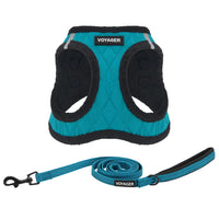 Voyager Step-in Plush Dog Harness  Soft Plush, Step in Vest Harness and Reflective Dog 5 ft Leash Combo with Neoprene Handle for Small and Medium Dogs by Best Pet Supplies -Set (Turquoise Plush), M
