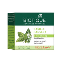Biotique Bio Basil and Parsley Body Revitalizing Body Soap, Pack of 3, 225 g (3 x 75 g) & Biotique Almond Oil Nourishing Body Soap, 150g